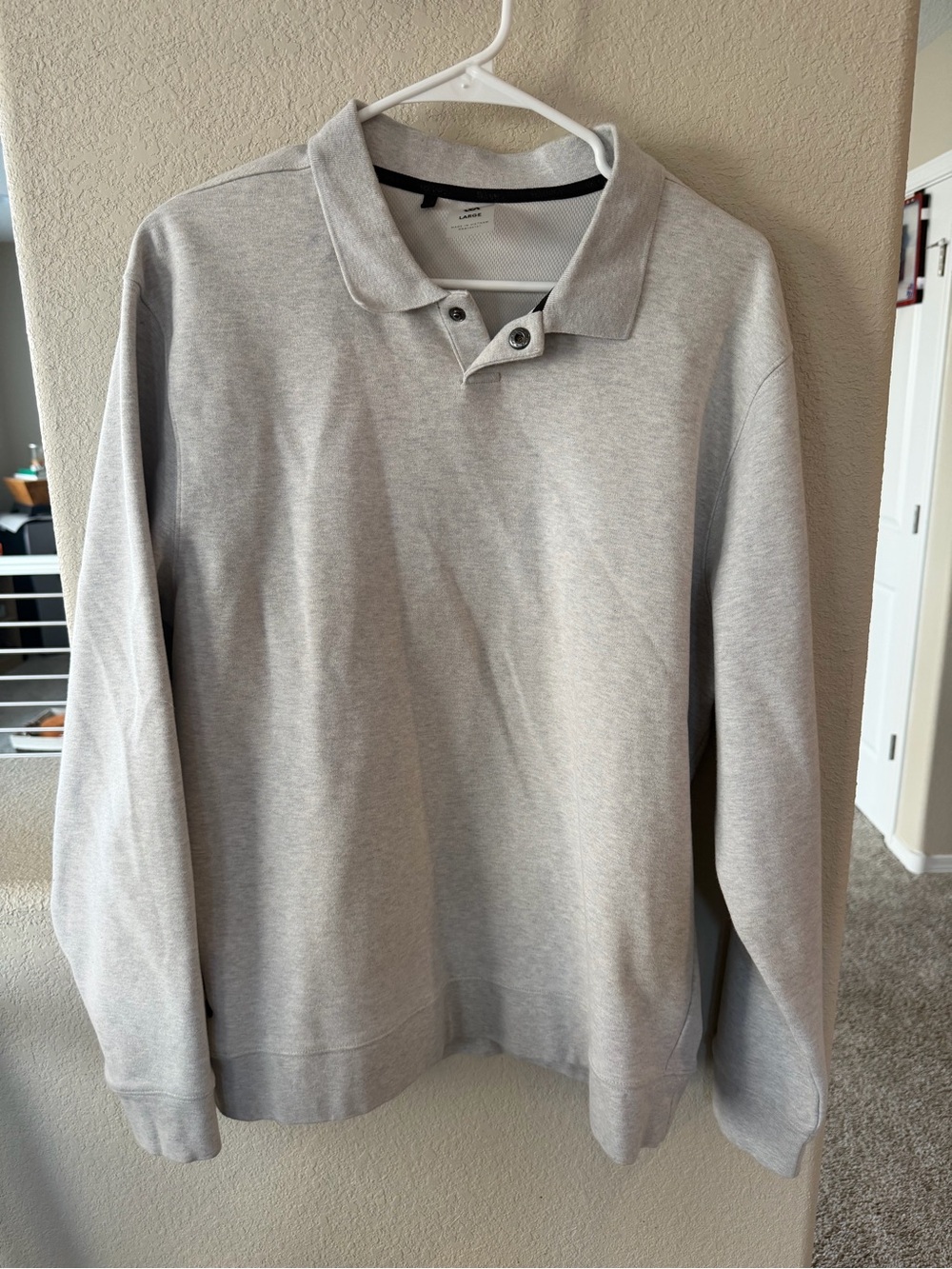 VRST Men’s Long Sleeve Polo Sweatshirt – Heather Gray – Size Large
